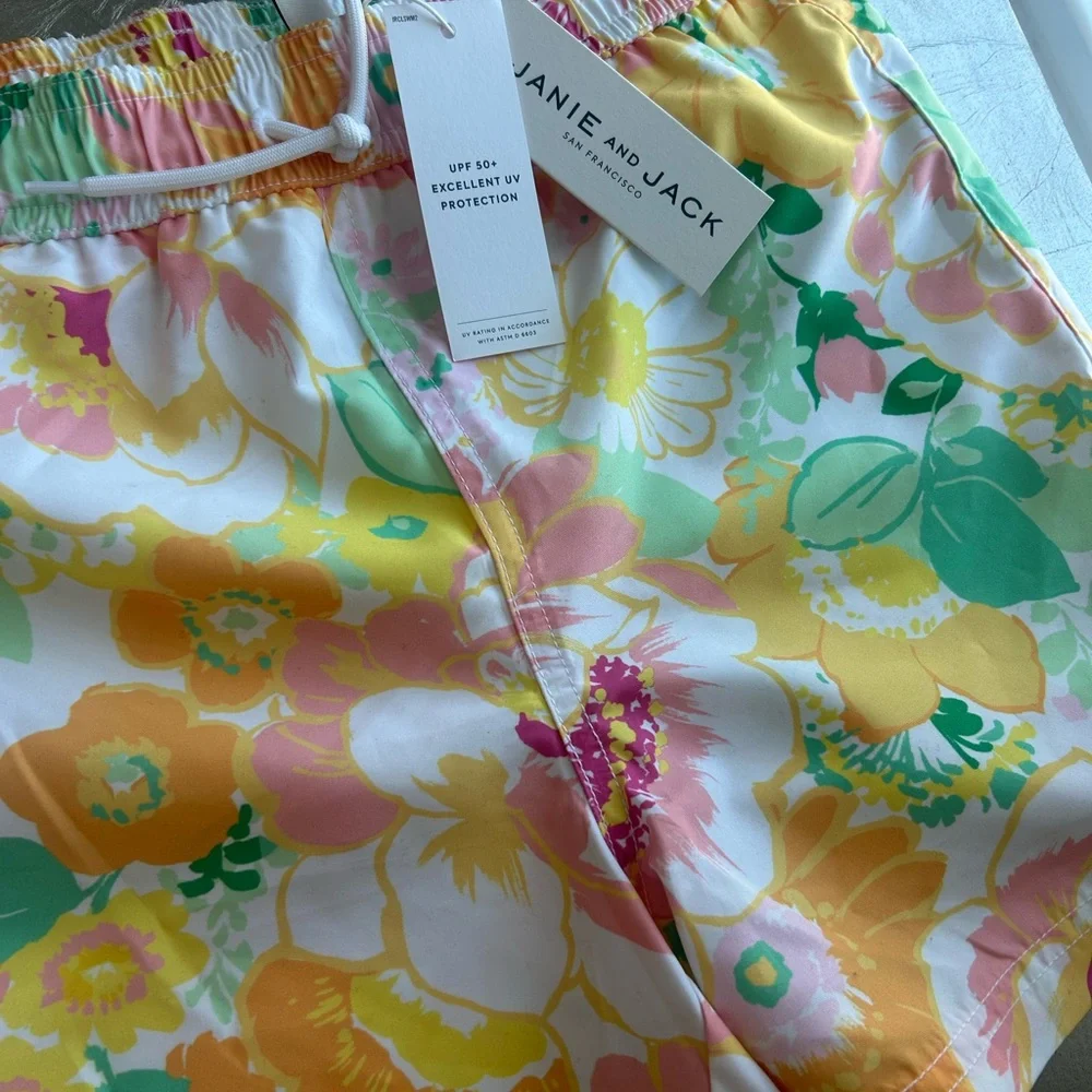 Janie and Jack Pastel Floral Swim Shorts UPF 50 - Picture 2 of 6